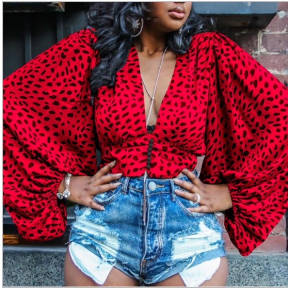 Red w/Black Polka Dots BatwingTop